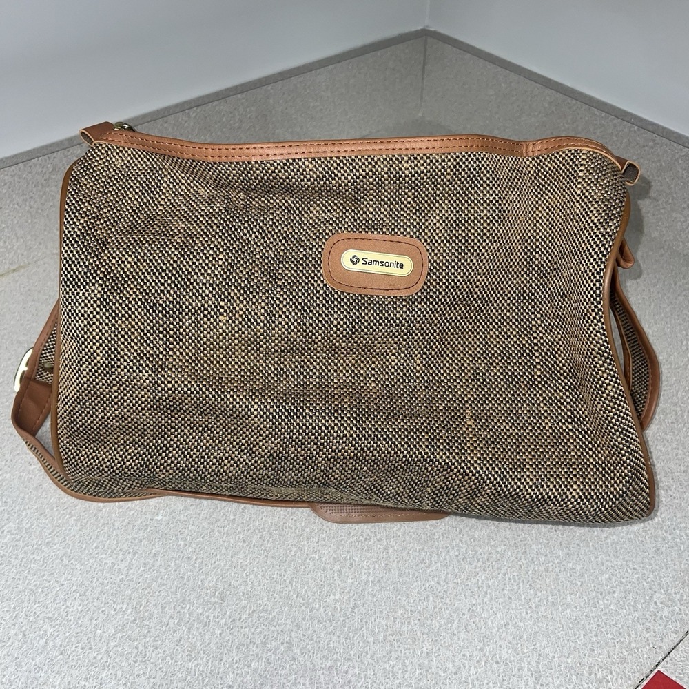 Samsonite VTG‎ Sm Tweed Jute Duffle Carry On Weekender Bag